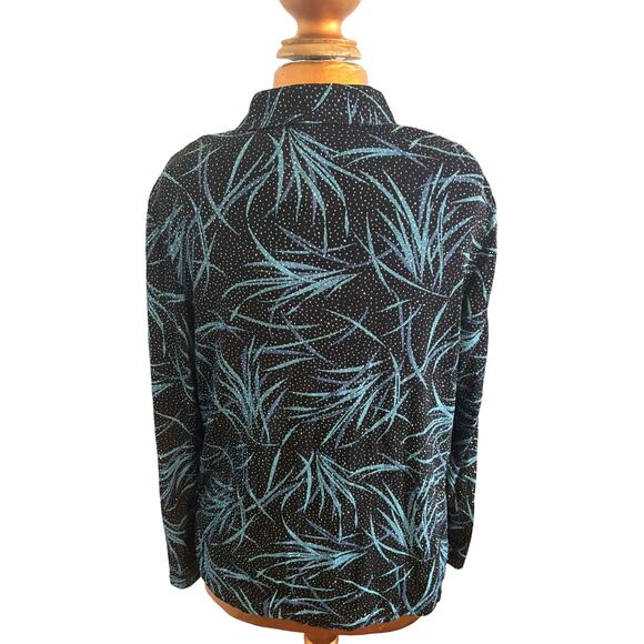 Onyx Nite 2-Piece Jacket & Top Black Blue Turquoise Silver Shimmer Set Sz L EUC - Picture 6 of 9